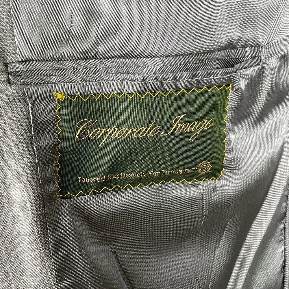 Corporate Image Tom James Suit Men 42 32Wx28L Gray White‎ Stripe Classic USA VTG